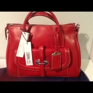 Dooney Front Pocket Satchel Deep Red Org Tags